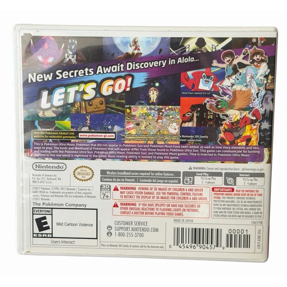 Pokemon Ultra Moon 2017 Nintendo 3DS Game Cartridge & Game Case
